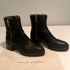 Loeffler Randall Double Zipper Black Leather Ankle Boots